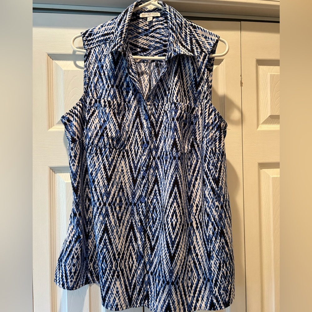 Blue and White Sleeveless Women's Top